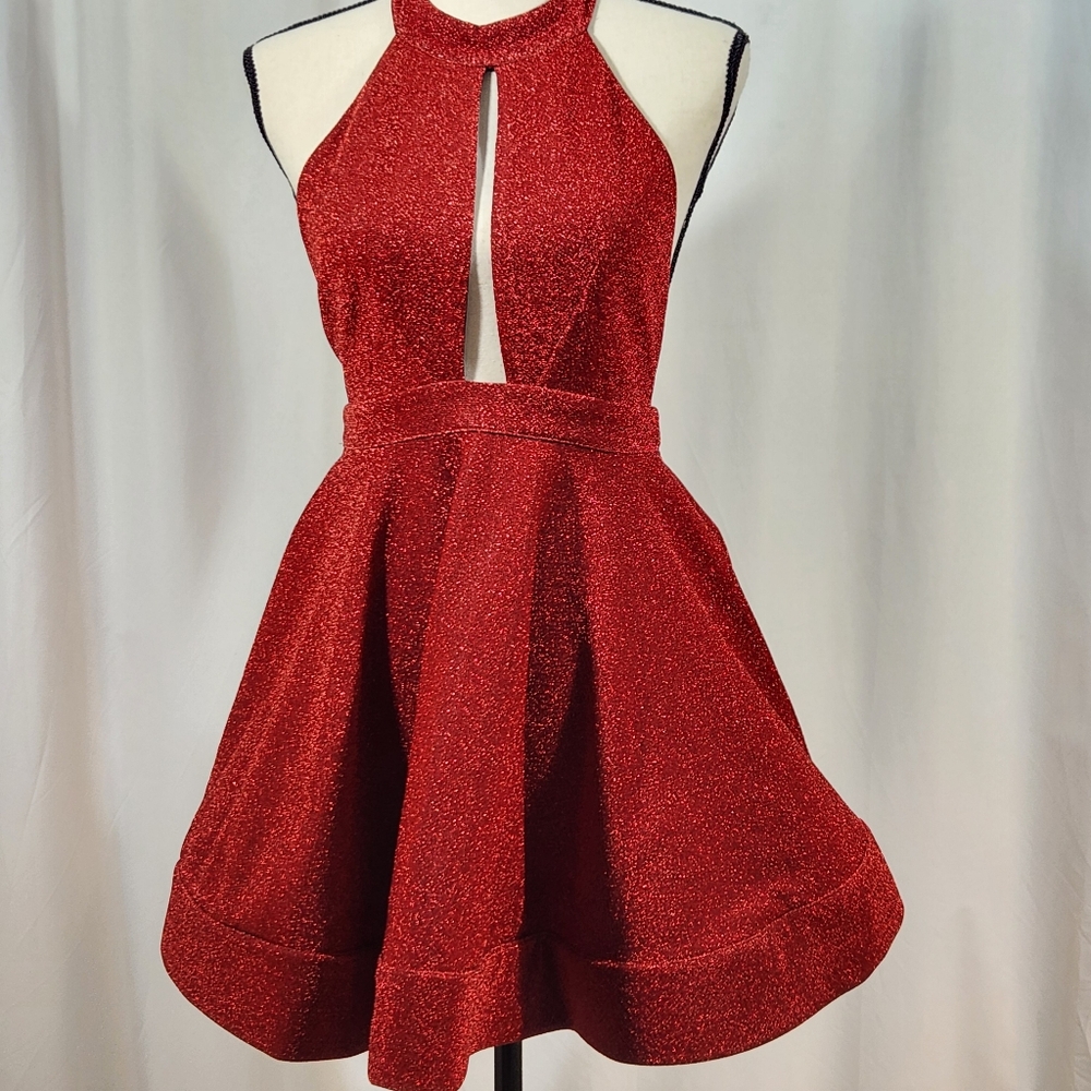 Luxxel Red Sparkly Swirl Dress Size S